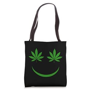 marijuana smile face smoker stoner pothead happy weed tote bag