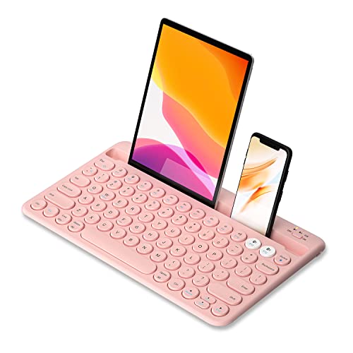 Samsers Multi-Device Bluetooth Keyboard, Rechargeable Wireless Bluetooth 5.1 Keyboard with Integrated Stand, Support 2 Devices for Smartphone Tablet iPad Laptop MacBook PC iOS Android Windows - Pink