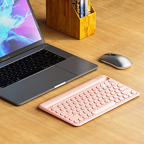 Samsers Multi-Device Bluetooth Keyboard, Rechargeable Wireless Bluetooth 5.1 Keyboard with Integrated Stand, Support 2 Devices for Smartphone Tablet iPad Laptop MacBook PC iOS Android Windows - Pink