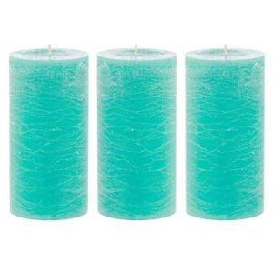 Unscented 3x6 Tall Pillar Candles – Set of 3 Hand Poured Turquoise Wax Candles | Smokeless, Clean Burning Décor for Home, Weddings, Church, Events | Sea Breeze Blue