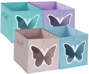 homyfort cube storage bins for kids 11×11 – foldable fabric toy box clothes storage boxes organizer with clear window for pantry,closet,,bedroom,butterfly set of 4