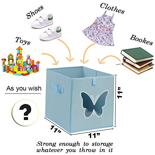 Homyfort Cube Storage Bins for kids 11x11 - Foldable Fabric Toy Box Clothes Storage Boxes Organizer with Clear Window for Pantry,Closet,,Bedroom,Butterfly Set of 4