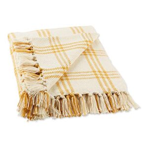 dii modern farmhouse plaid collection cotton fringe throw blanket, 50×60, white/honey gold