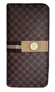 time warrior women’s wallet da rfid blocking leather zip around designer wallets large phone holder clutch travel purse wristlet women wallets (brown & gold)
