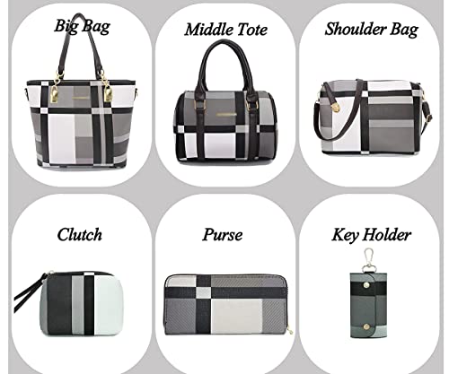 6-Pcs Handbags Set for Women Faux Leather Tote Bag Fashion Top-Handle Handbag Shoulder Bags Crossbody Totes Satchel Purses & Wristlet Wallet Purse Set-Gray