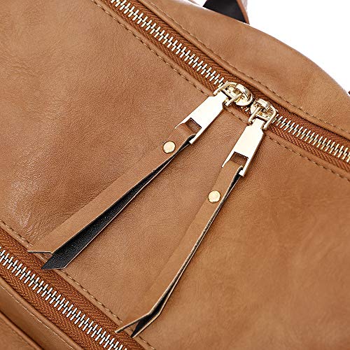 Qyoubi Women's Leather Fashion Design Backpack Purse Casual Convertible Daypacks Satchel Handbags Multipurpose Travel Bag Brown