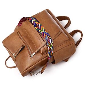 Qyoubi Women's Leather Fashion Design Backpack Purse Casual Convertible Daypacks Satchel Handbags Multipurpose Travel Bag Brown