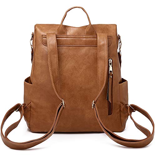 Qyoubi Women's Leather Fashion Design Backpack Purse Casual Convertible Daypacks Satchel Handbags Multipurpose Travel Bag Brown