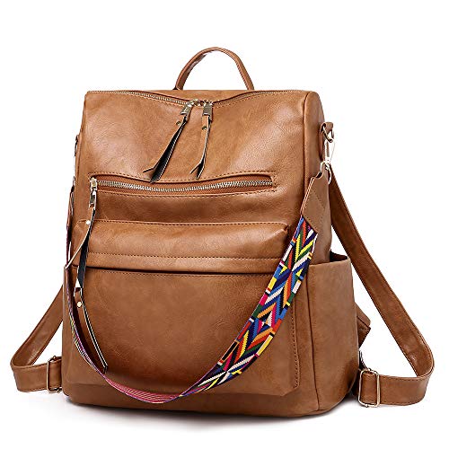 Qyoubi Women's Leather Fashion Design Backpack Purse Casual Convertible Daypacks Satchel Handbags Multipurpose Travel Bag Brown