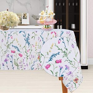 lushvida easter fabric rectangle table cloth, polyester easter spring flower tablecloth, table cover protector for holiday, party, wedding, birthday, banquet decoration use, 60 x 102 inch, floral