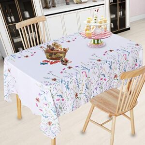 LUSHVIDA Easter Fabric Rectangle Table Cloth, Polyester Easter Spring Flower Tablecloth, Table Cover Protector for Holiday, Party, Wedding, Birthday, Banquet Decoration Use, 60 x 102 Inch, Floral