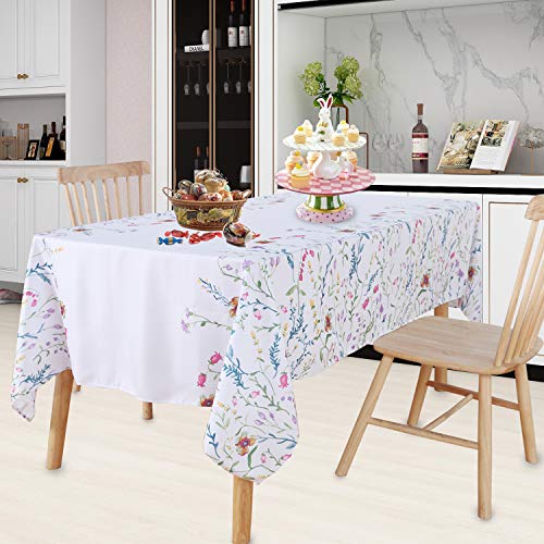 LUSHVIDA Easter Fabric Rectangle Table Cloth, Polyester Easter Spring Flower Tablecloth, Table Cover Protector for Holiday, Party, Wedding, Birthday, Banquet Decoration Use, 60 x 102 Inch, Floral