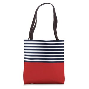 1950s vintage red white and navy blue retro stripe tote bag