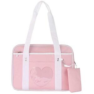 ita bag heart shape window japanese school handbag large jk bag girls duffle purse anime school satchels for lolita comic diy cosplay pink…
