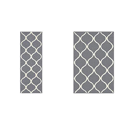 Maples Rugs Rebecca Contemporary Runner Rug Non Slip Hallway Entry Carpet, 1'9 x 5', Grey/White & Rebecca Contemporary Kitchen Rugs Non Skid Accent Area Carpet, 2'6 x 3'10, Grey/White