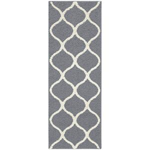 Maples Rugs Rebecca Contemporary Runner Rug Non Slip Hallway Entry Carpet, 1'9 x 5', Grey/White & Rebecca Contemporary Kitchen Rugs Non Skid Accent Area Carpet, 2'6 x 3'10, Grey/White