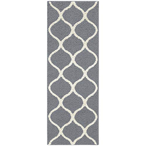 Maples Rugs Rebecca Contemporary Runner Rug Non Slip Hallway Entry Carpet, 1'9 x 5', Grey/White & Rebecca Contemporary Kitchen Rugs Non Skid Accent Area Carpet, 2'6 x 3'10, Grey/White