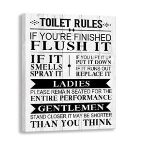 kas home bathroom canvas wall art rustic funny toilet rules prints signs framed wood background bath room hd picture artwork home decor (toilet-02, 12 x 15 inch)