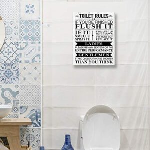 Kas Home Bathroom Canvas Wall Art Rustic Funny Toilet Rules Prints Signs Framed Wood Background Bath Room HD Picture Artwork Home Decor (Toilet-02, 12 X 15 inch)