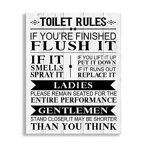 Kas Home Bathroom Canvas Wall Art Rustic Funny Toilet Rules Prints Signs Framed Wood Background Bath Room HD Picture Artwork Home Decor (Toilet-02, 12 X 15 inch)