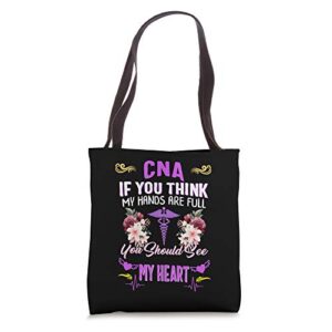 cna nurse heart nurses week certified nursing assistant mom tote bag
