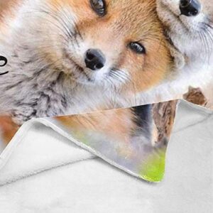 Custom Blanket with Name Text,Personalized Animal Funny Sweet Fox Super Soft Fleece Throw Blanket for Couch Sofa Bed (50 X 60 inches)