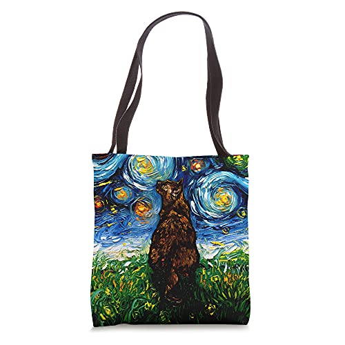 Tortoiseshell Tortie Starry Night Kitty Cat Art by Aja Tote Bag