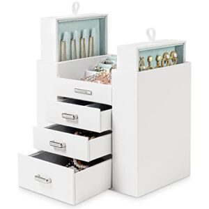 homde jewelry organizer for girls women jewelry box necklaces rings earrings display stand jewelry storage holder case for bracelets watches sunglasses (white + light green)