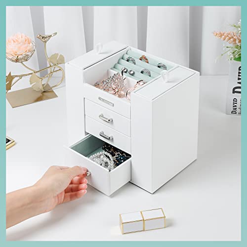 Homde Jewelry Organizer for Girls Women Jewelry Box Necklaces Rings Earrings Display Stand Jewelry Storage Holder Case for Bracelets Watches Sunglasses (White + Light Green)