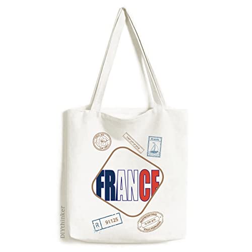 France Country Flag Name Art Deco Fashion Stamp Shopping Ecofriendly Storage Canvas Tote Bag