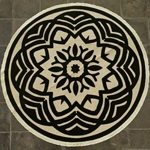 chardin home round farmhouse rug 3 feet black & white mandala | recycled cotton hand woven rug, circle boho rug | perfect for kitchens, bathroom, bedrooms, meditation mat | machine wash