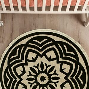 Chardin home Round Farmhouse Rug 3 feet Black & White Mandala | Recycled Cotton Hand Woven Rug, Circle Boho Rug | Perfect for Kitchens, Bathroom, bedrooms, Meditation Mat | Machine Wash