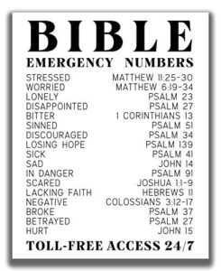 funny bible verse wall art – 8×10″ unframed print – bible verse emergency numbers – inspirational, spiritual typography wall print – religious gifts for women and men