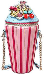 qzunique women’s pu leather shoulder bag novelty ice cream shaped crossbody bags cute phone chain bag handbag messenger portable bag