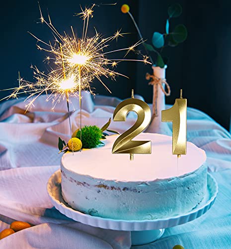 21st Birthday Candles,Gold Number 21 Cake Topper for Birthday Decorations Party Decoration