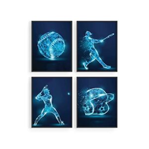 baseball wall art prints – set of 4 (8×10) unframed baseball posters – baseball room decor for men kids teenagers – baseball poster set for bedroom man cave – baseball wall decor dorm – baseball boys bedroom decor – x-ray
