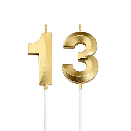 13th Birthday Candles,Gold Number 13 Cake Topper for Birthday Decorations Party Decoration