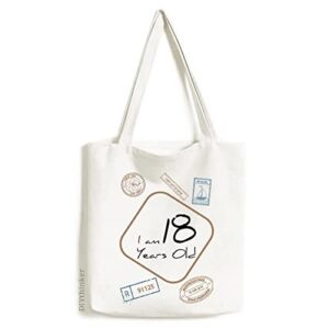 i am 18 years old age young stamp shopping ecofriendly storage canvas tote bag