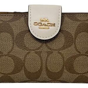 COACH Signature Medium Corner Zip Wallet in Coated Canvas Khaki Chalk