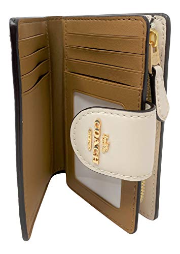 COACH Signature Medium Corner Zip Wallet in Coated Canvas Khaki Chalk