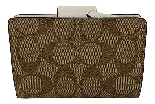 COACH Signature Medium Corner Zip Wallet in Coated Canvas Khaki Chalk