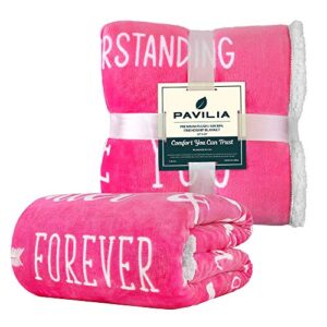 PAVILIA Best Friend Blanket for Women, Friendship Gift Blanket for BFF Besties, Soft Fleece Sherpa Throw Blanket, Birthday Gift for Best Friend, Soul Sister, Long Distance, Girl Friend (Pink)