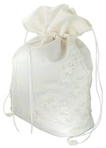 enchanted bride satin bridal wedding money bag (#e1d4mbiv) in large size with pearl-embellished floral lace for receiving envelopes and cards, bridal purse, and other special occasions