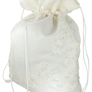 ENCHANTED BRIDE Satin Bridal Wedding Money Bag (#E1D4MBiv) in LARGE Size with Pearl-Embellished Floral Lace for Receiving Envelopes and cards, Bridal Purse, and Other Special Occasions