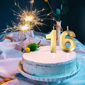 16th Birthday Candles,Gold Number 16 Cake Topper for Birthday Decorations Party Decoration