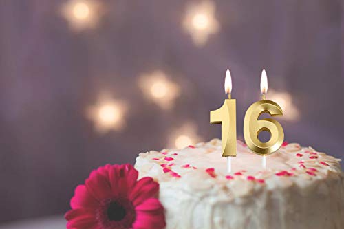 16th Birthday Candles,Gold Number 16 Cake Topper for Birthday Decorations Party Decoration