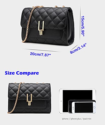 YXBQueen Womens Black Purse Quilted Crossbody Bags for Women Over the Shoulder Purses with Chain