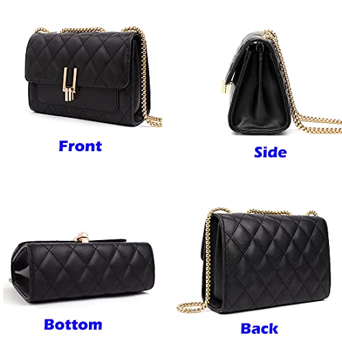 YXBQueen Womens Black Purse Quilted Crossbody Bags for Women Over the Shoulder Purses with Chain