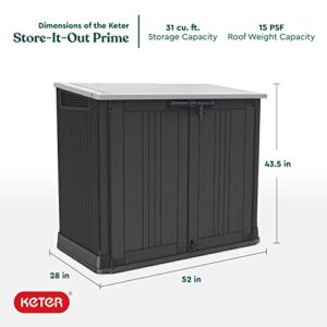 Keter Store-It-Out Prime 4.3 x 2.3 Foot Resin Outdoor Storage Shed with Easy Lift Hinges, Perfect for Trash Cans, Yard Tools, and Pool Toys, Black