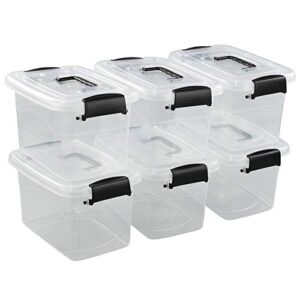 Jandson 5 Quart Clear Storage Bin, Latching Box Container with Black Handle, 6 Packs